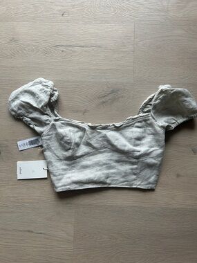 Wilfred Cream Puff Sleeve Linen Crop Top